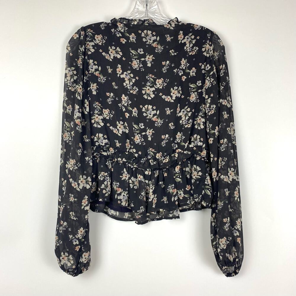 ASTR The Label Ditsy Floral Chiffon Faux Wrap Sheer Sleeve Womens Size Small - Picture 8 of 13
